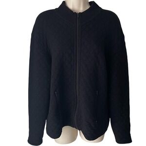 Talbots Made in Italy 100% Wool Quilted  Textured Zip Jacket Black Women M
